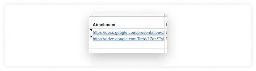 Link of the attachments in Google sheet