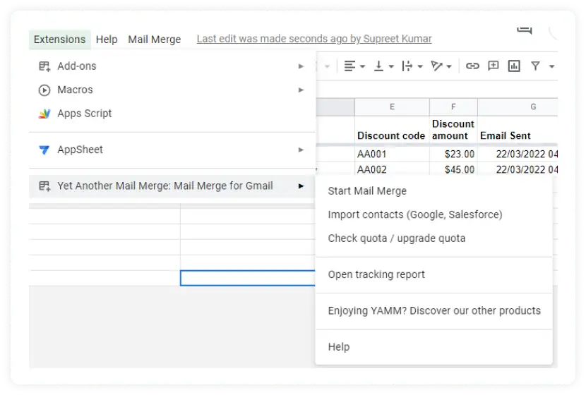 Mail merge option in sheets