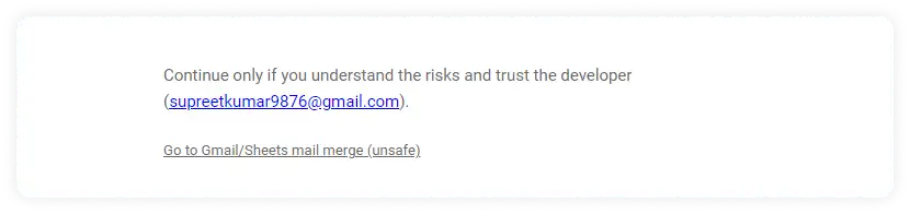 Click on Go to Gmail/Sheets mail merge (unsafe)