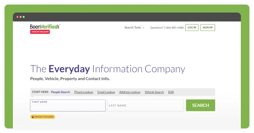 BeenVerified email lookup page screenshot