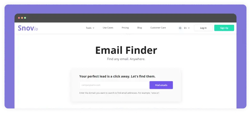 Snov email finder page screenshot