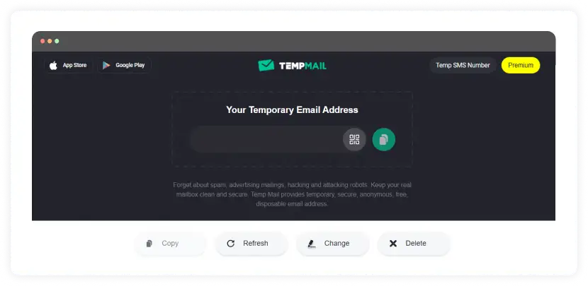 Temp Mail homepage screenshot