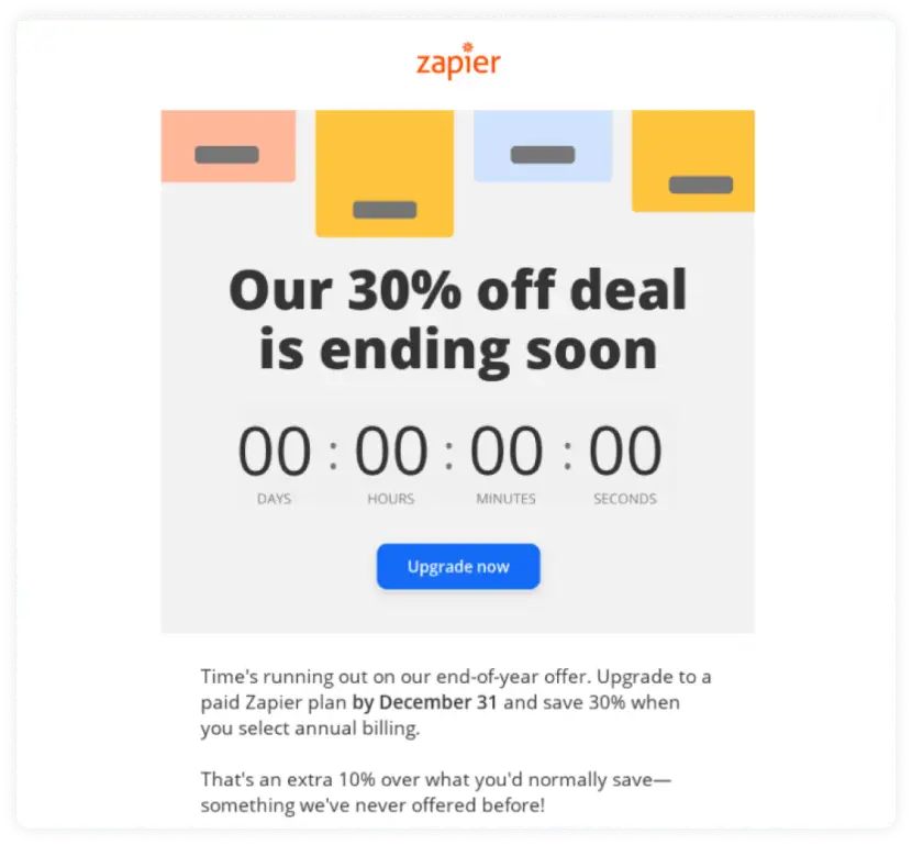 Coupon deal to re-engage user by Zapier