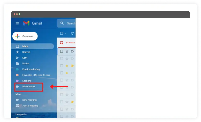 newsletter visible in gmails navigation bar