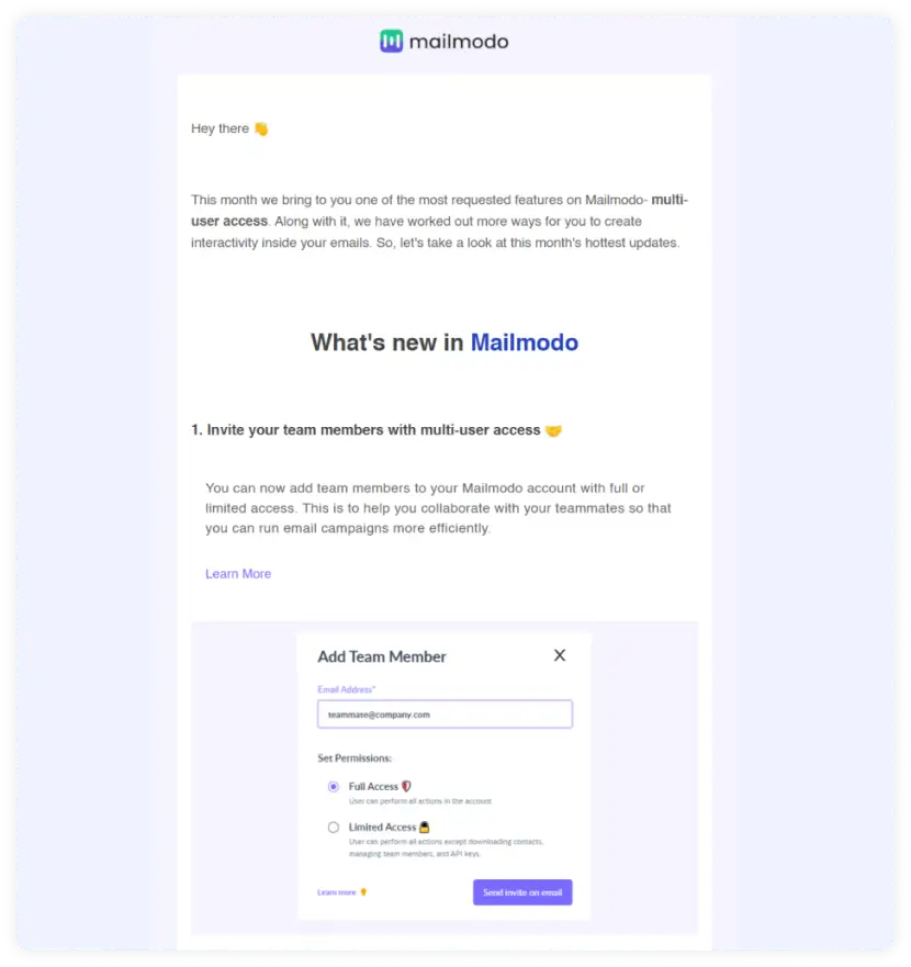 Product update email by Mailmodo