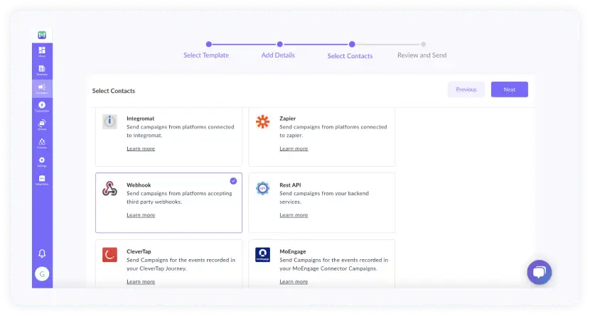 Select webhook and click next