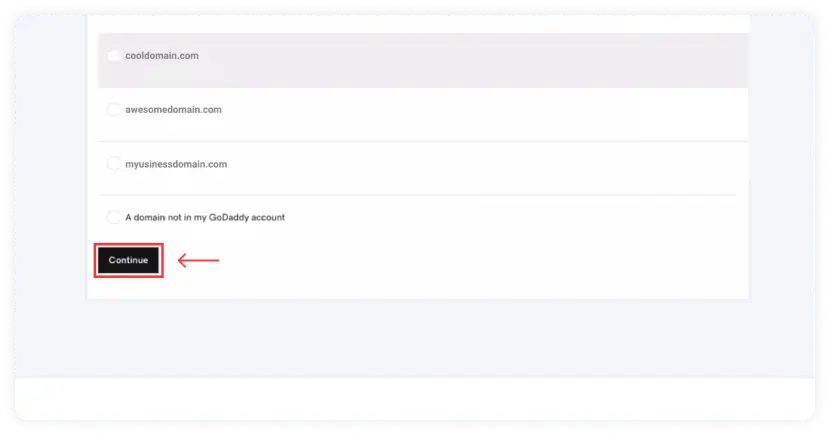 Select the domain of your choice and click Continue.
