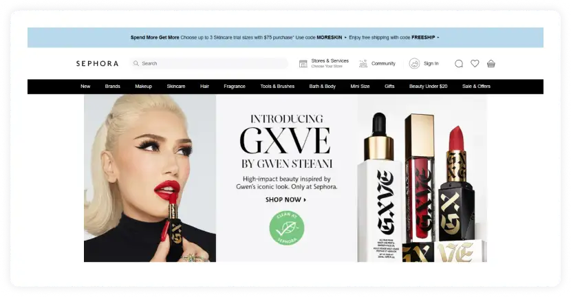 Sephora's homepage screenshot