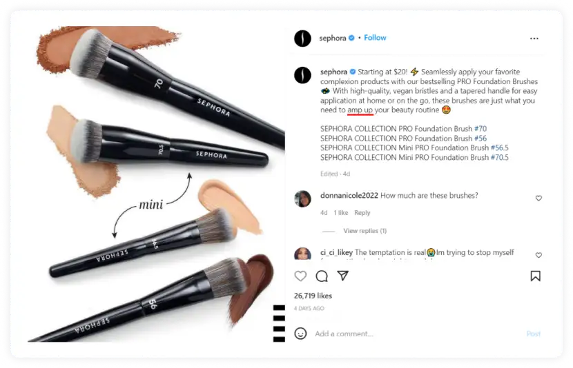 Sephora's Instagram post screenshot