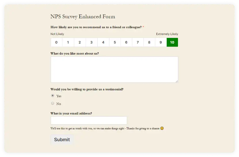 Keep nps survey short, simple, and objective