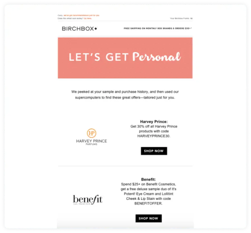 Hyper-personalized Birchbox email