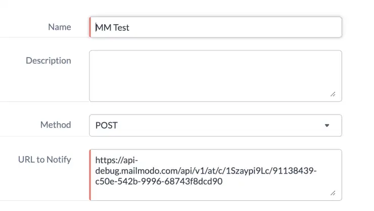 Paste the URL copied from Mailmodo's Trigger Info section. Select request Method as POST.