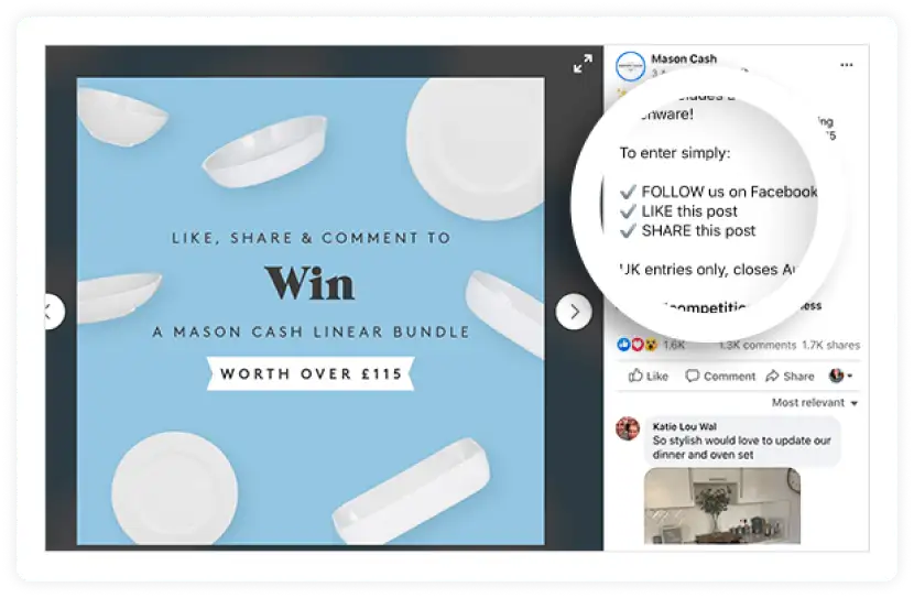 Screenshot of a Facebook giveaway by a brand