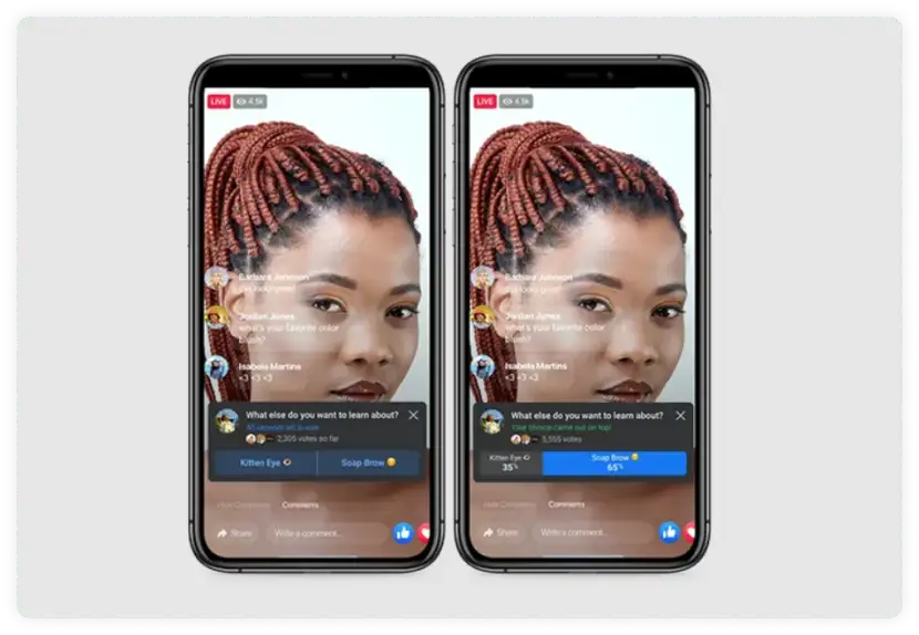 Screenshot of polls in Facebook live video