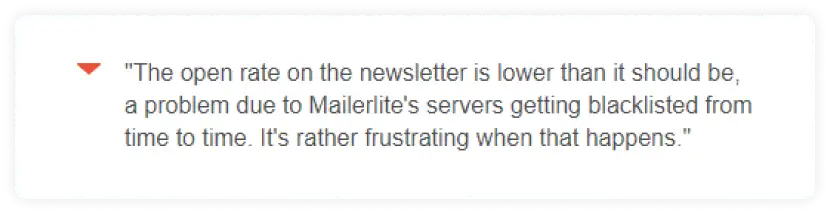 Mailerlite user expressing concerns about Mailerlite's blacklisting issue