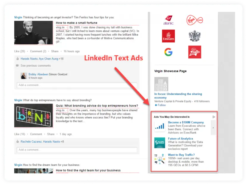 LinkedIn text ad example