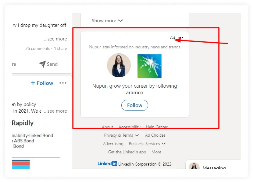 Sponsored dynamic LinkedIn ad example