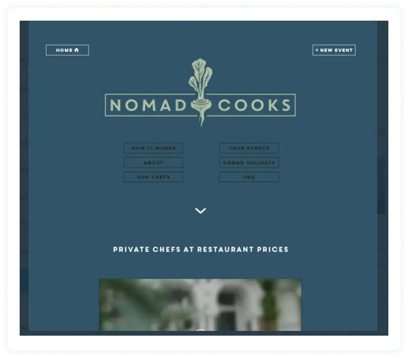 Landing page of Nomad Cooks before optimization