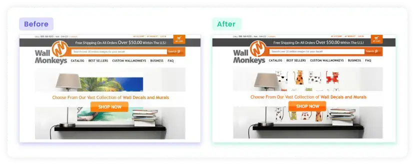 Landing page before vs after AB testing