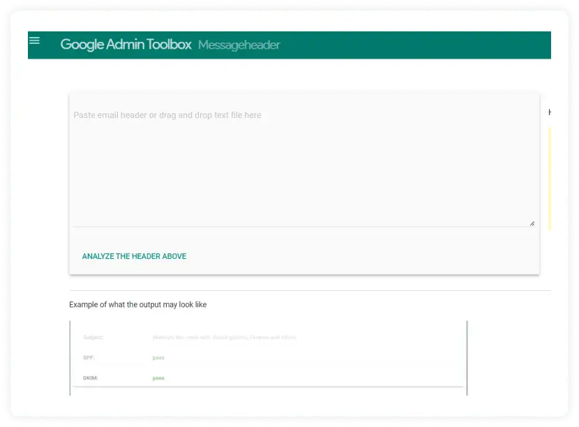 Screenshot of Google Admin Toolbox's Messageheader tool