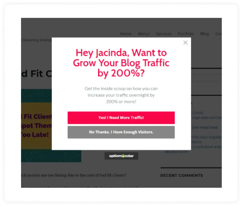 Personalized pop-up example