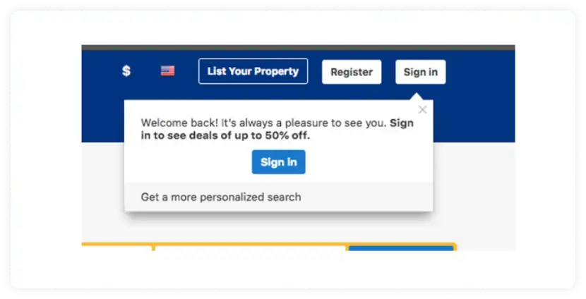 Personalized sign-in welcome message for returning customer 