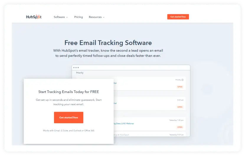 Screenshot of Hubspot's Email Tracking Software page