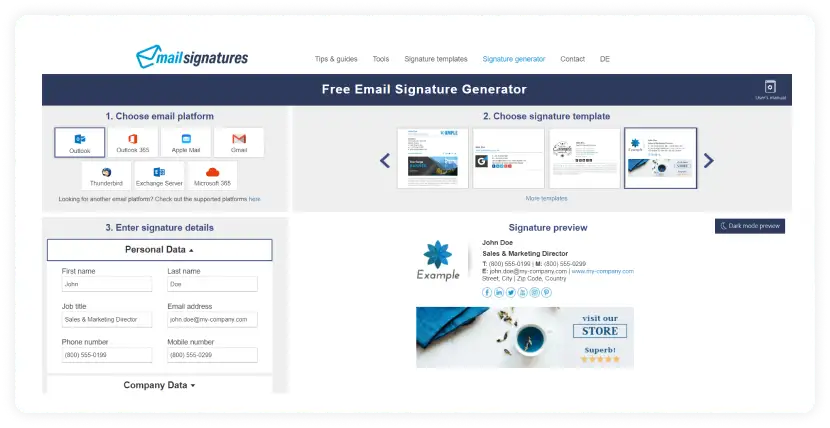 Screenshot of Mail Signature tool