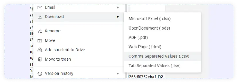 Go to download > comma separated values (.csv)