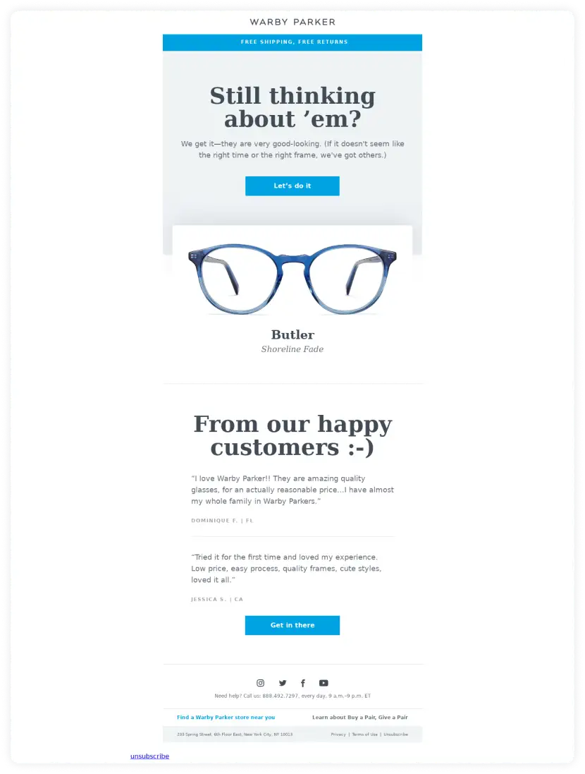 Cart recovery email example by Warby Parker.png