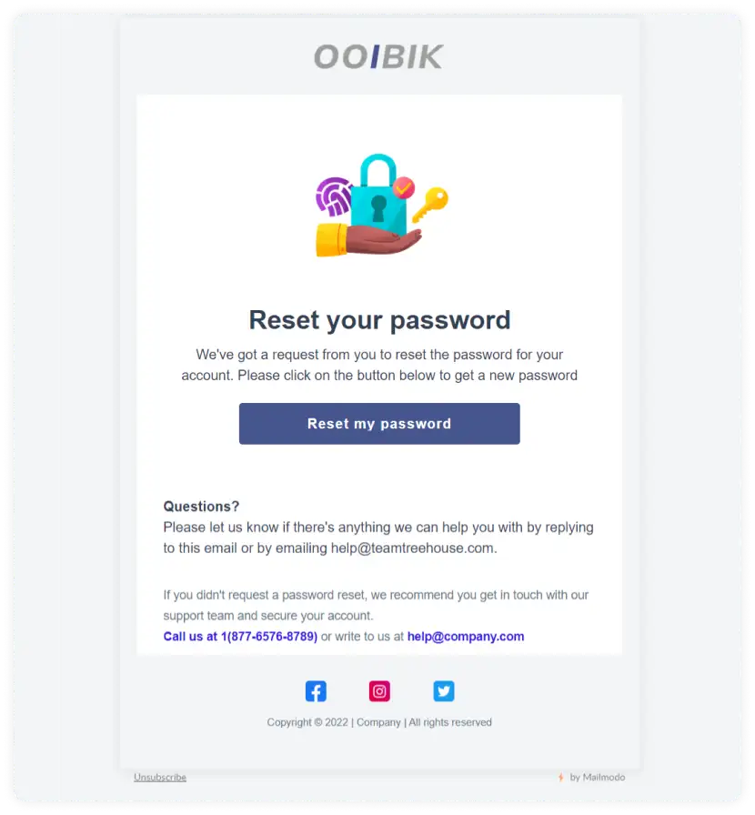 Password reset email template by Mailmodo