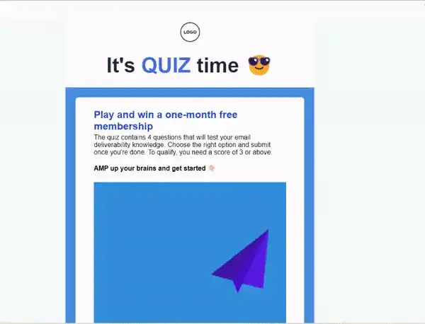 Email deliverability quiz email template by Mailmodo