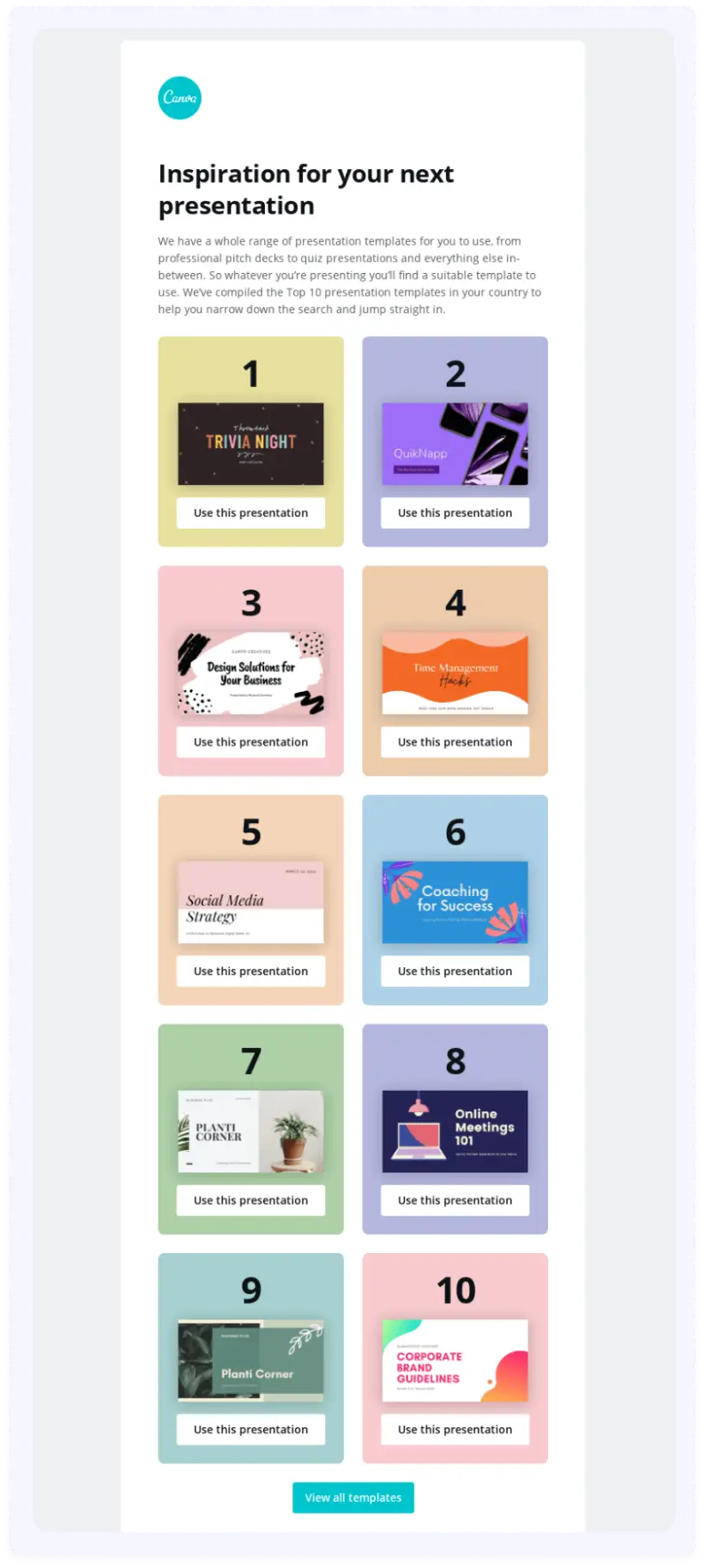 Canva's top 10 template listicle newsletter