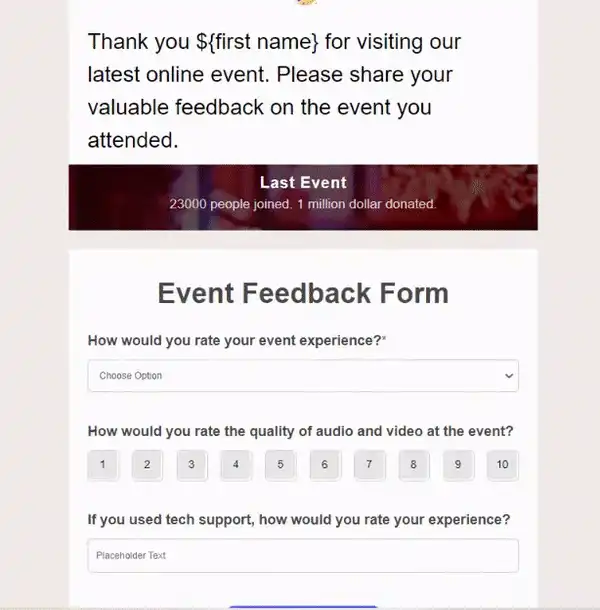 Event registration AMP email example