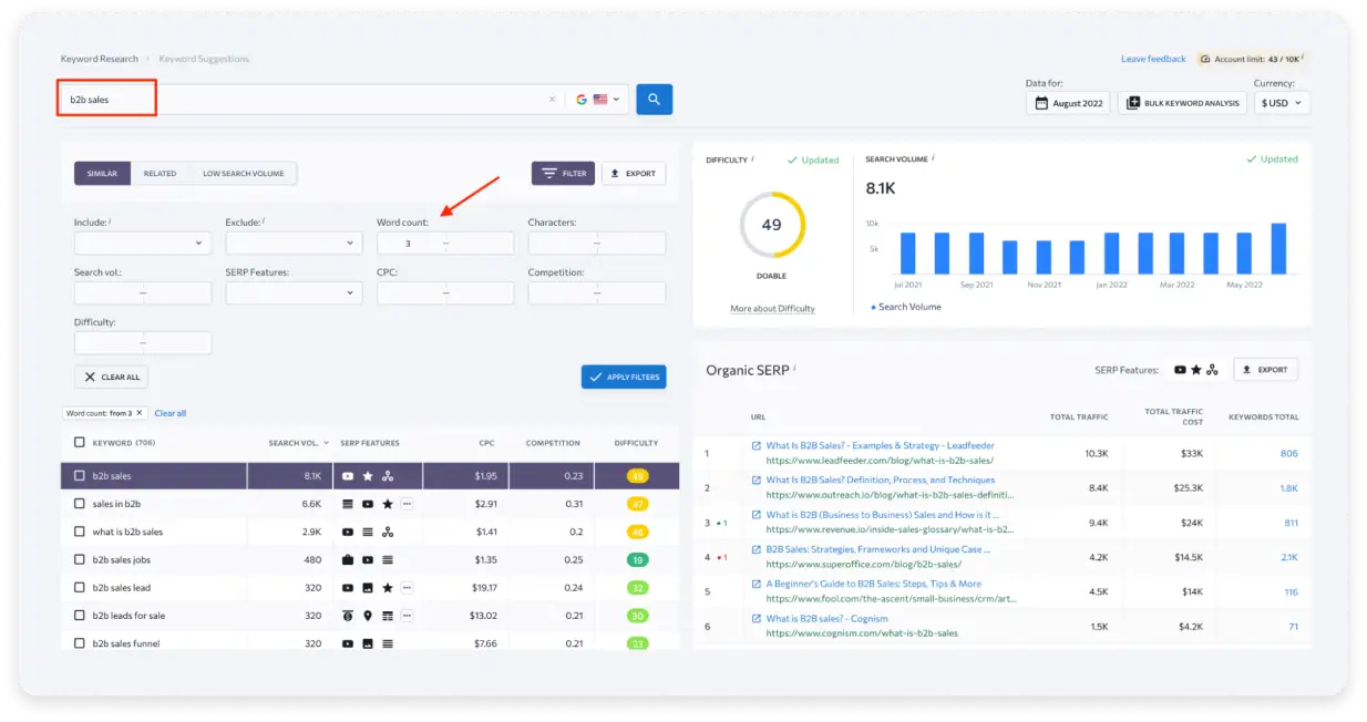 SE Ranking keyword generator