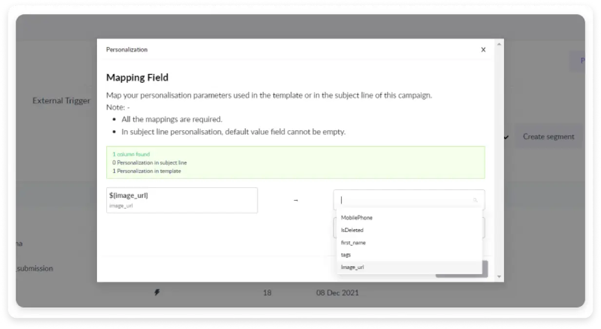 Personalization parameter dashboard in Mailmodo