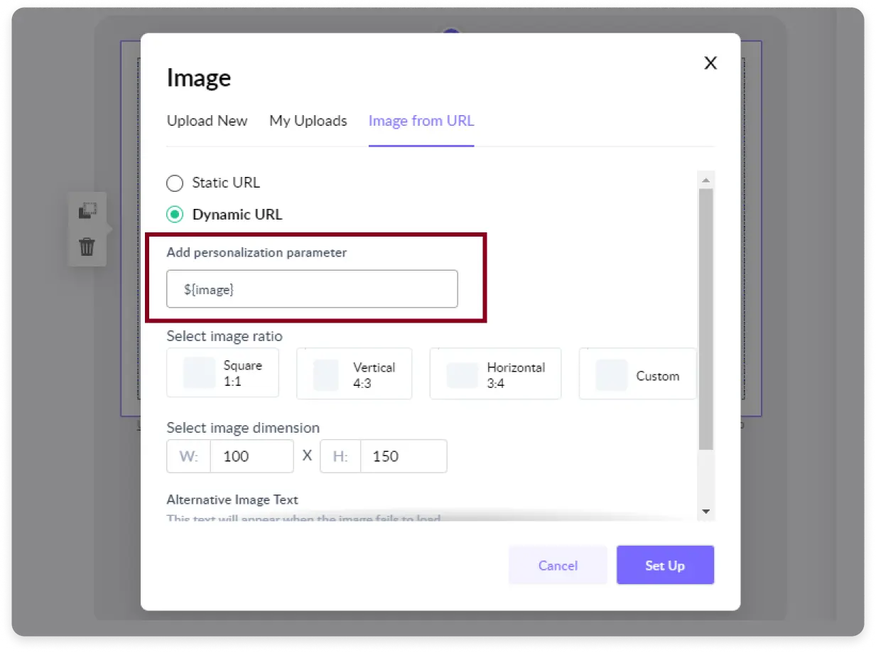 Option to add personalized image parameter in Mailmodo's template dashboard