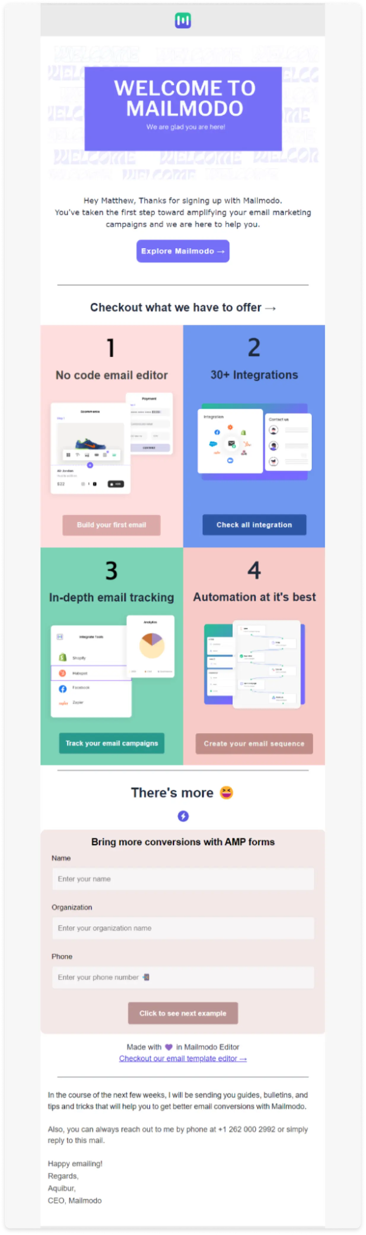 Welcome product overview email template by Mailmodo