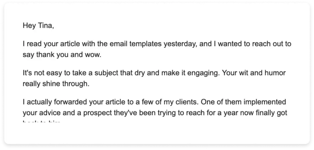 Starting with a compliment in the outbound email