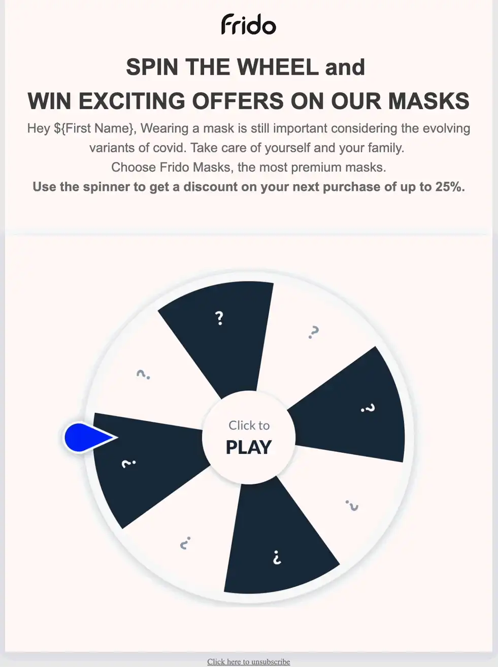 Spin the wheel widget in email