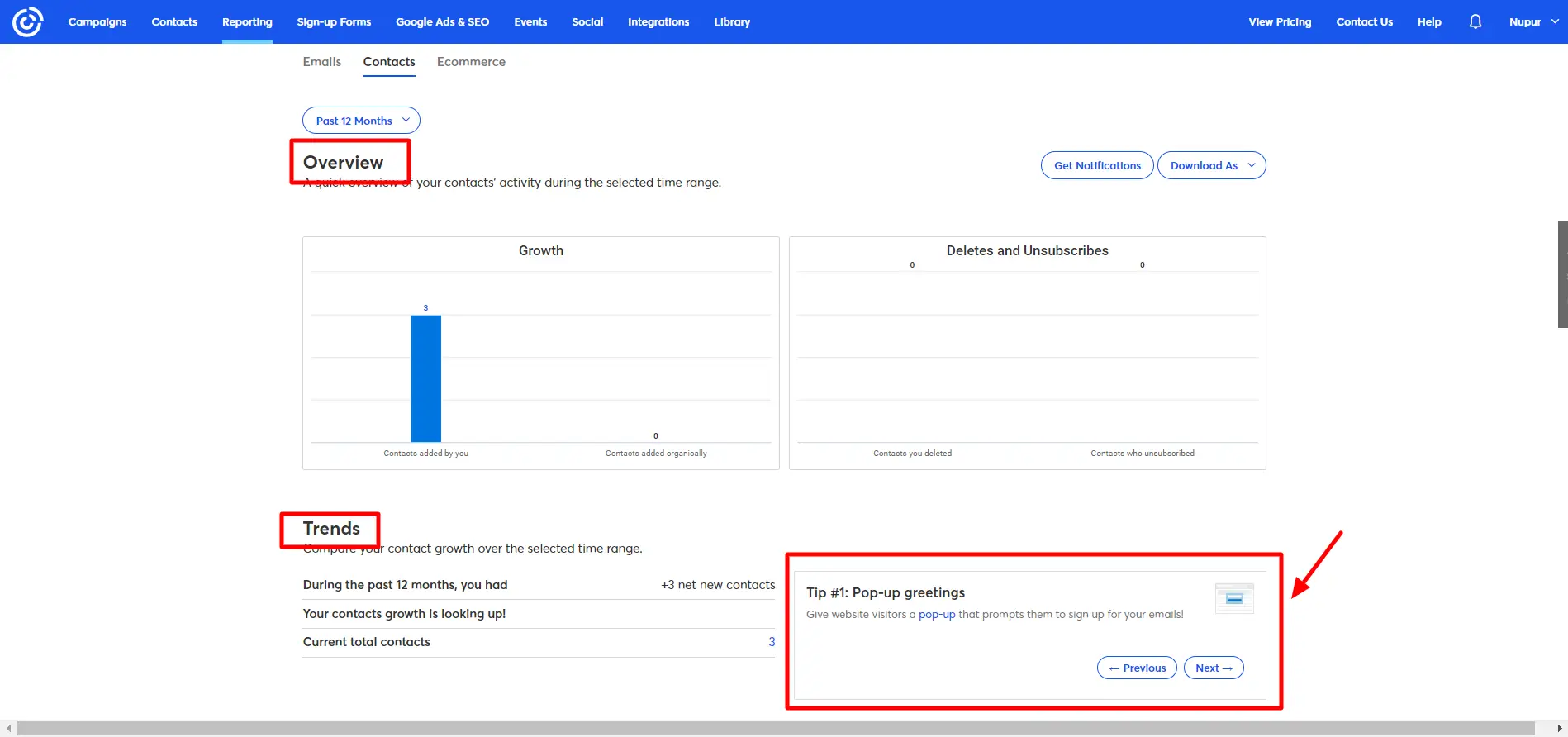 Email  Contacts Reporting Constant Contact