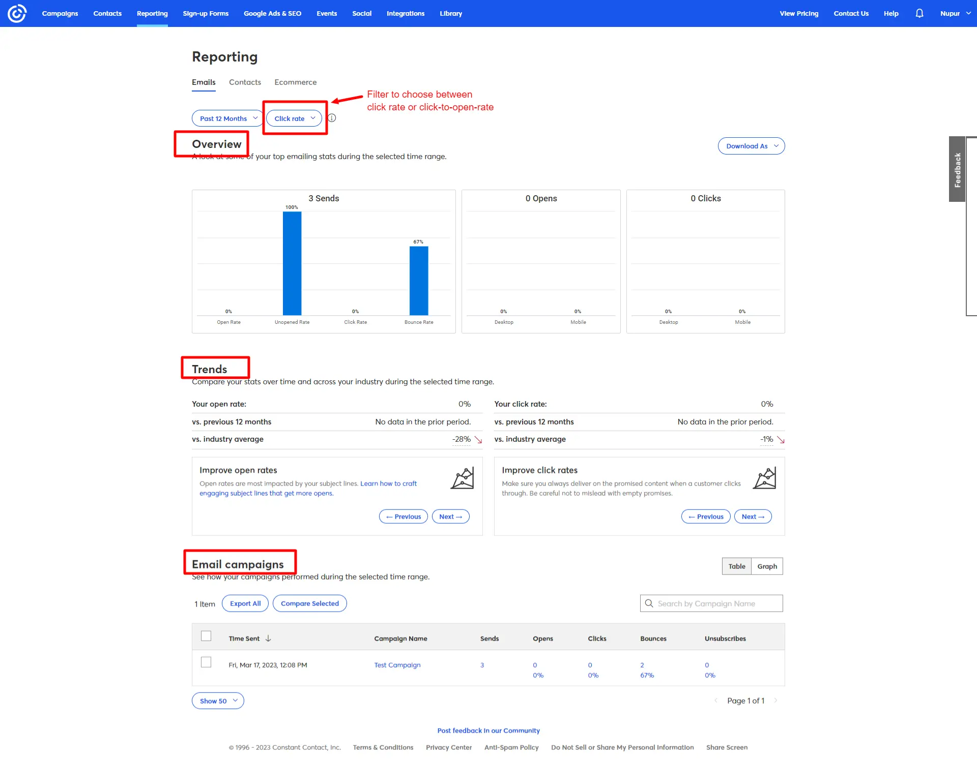 Emails Campaign Reporting Constant Contact