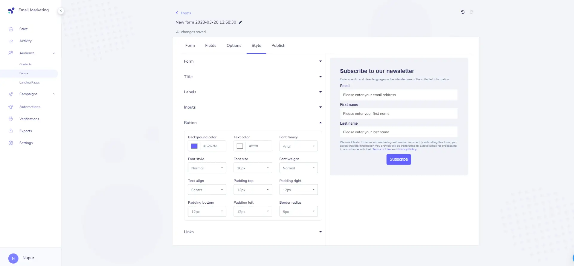 Elastic Email Form Builder