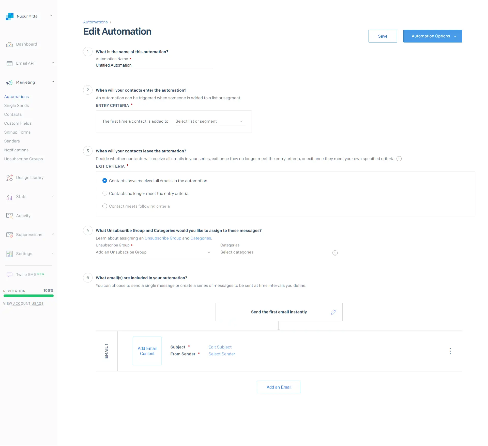 SendGrid Email Automation Builder