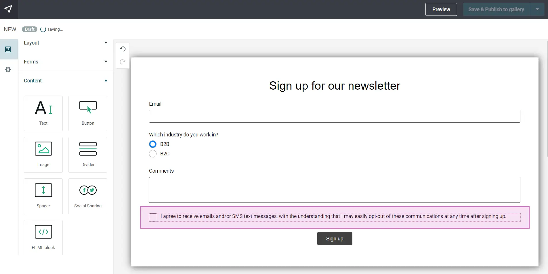 Mailjet Sign-up Form Builder and Editor