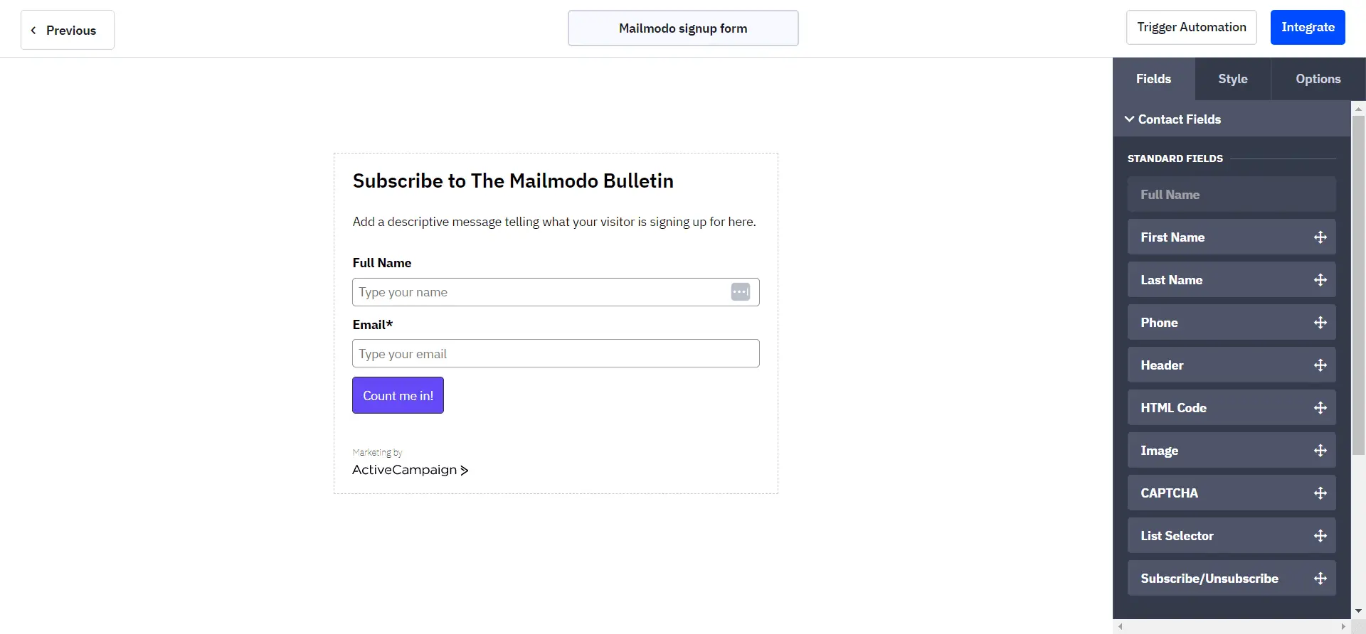 ActiveCampaign Sign-up Form Builder