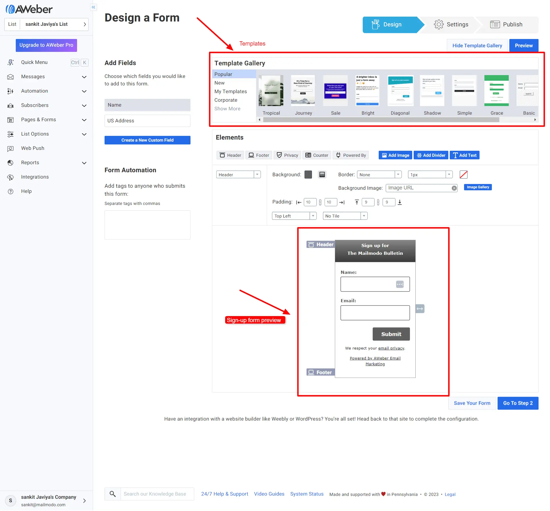 AWeber Website Sign-Up Form Generator