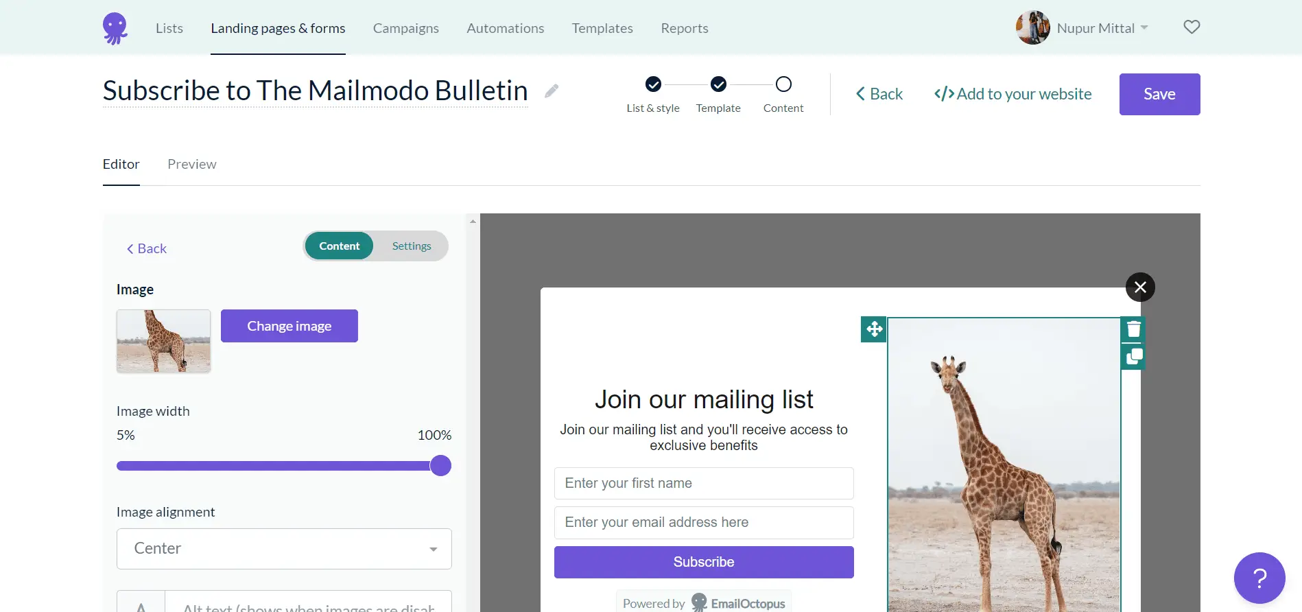 EmailOctopus form builder