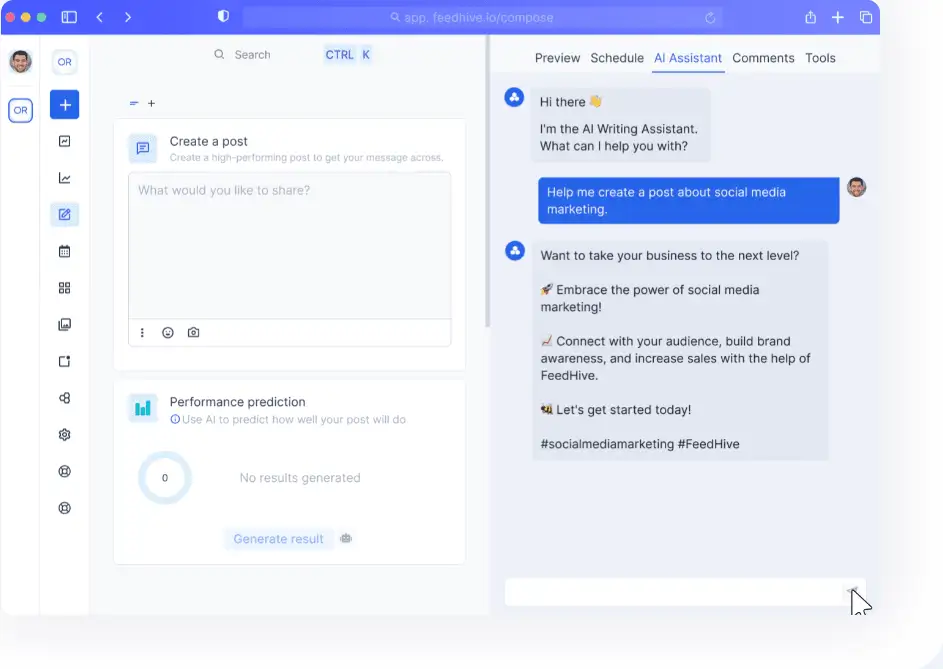 FeedHive social media AI tool - AI chat assistant for idea generation snapshot