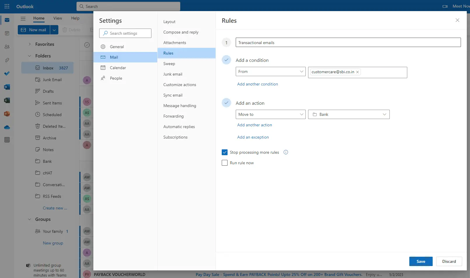 An image showing filter option in Outlook